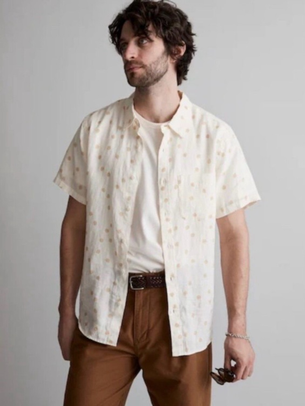 MADEWELL Perfect Fit Men’s 100% Linen Shirt Spiral Dots L